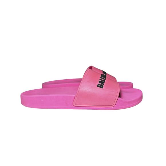 Balenciaga Fluo Pink Logo Rubber Beach Pool Slides Sandals Size 39 - Picture 2 of 8